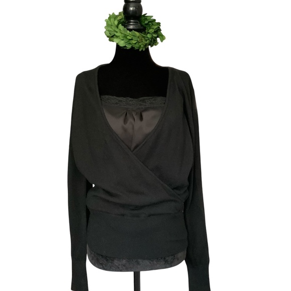 Anthropologie Lea & Viola NWOT Black Wool Front Wrap Lace Camisole Swea… - Picture 2 of 12